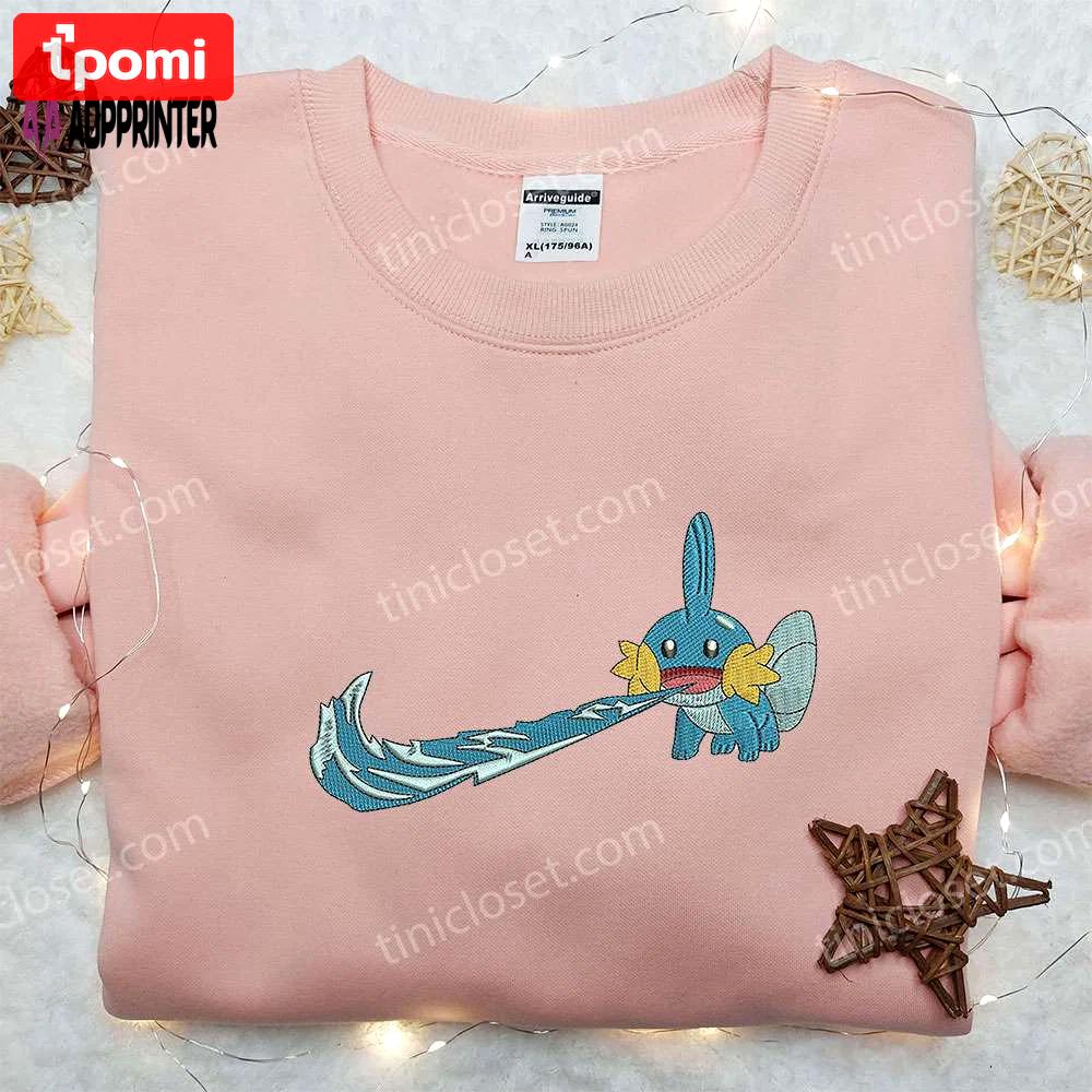 Mudkip x nike embroidered shirt: pokemon & nike inspired design Embroidered Shirt