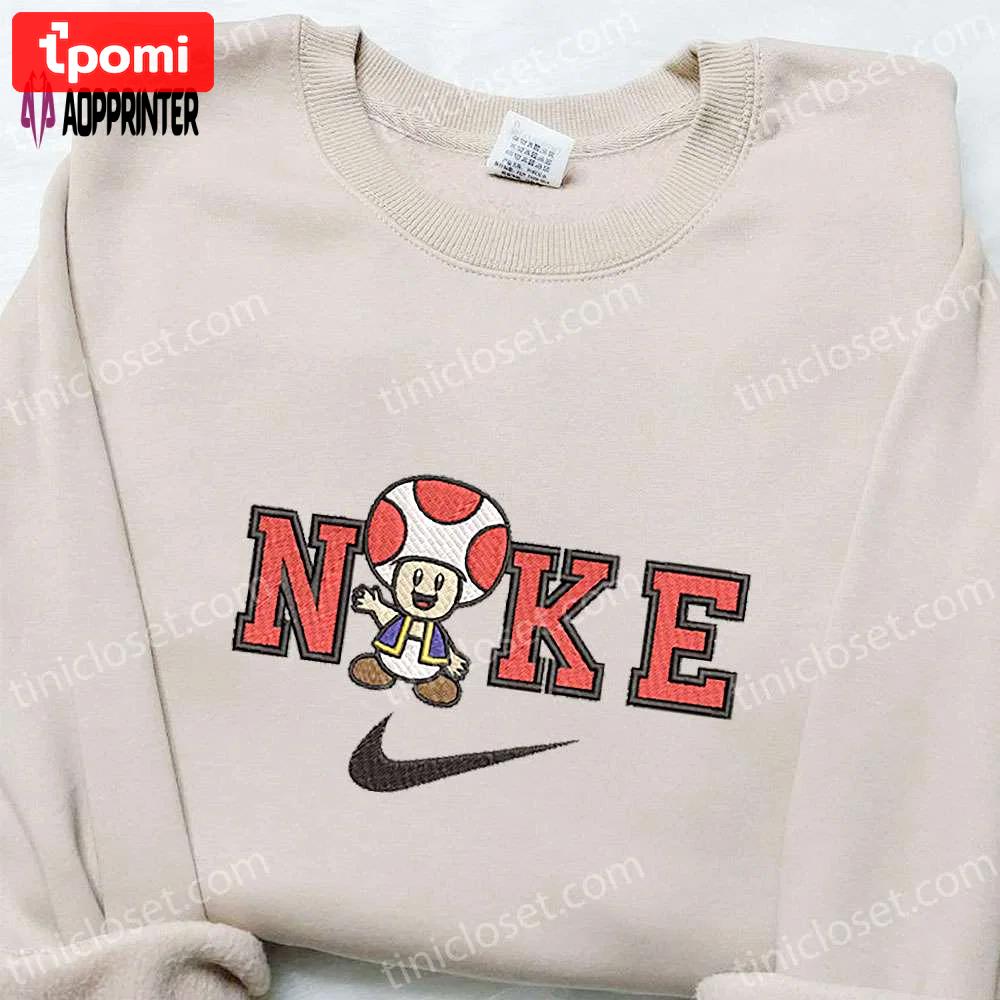 Mushroom x nike cartoon embroidered shirt – nike inspired t-shirt best gift ideas for family Embroidered Shirt
