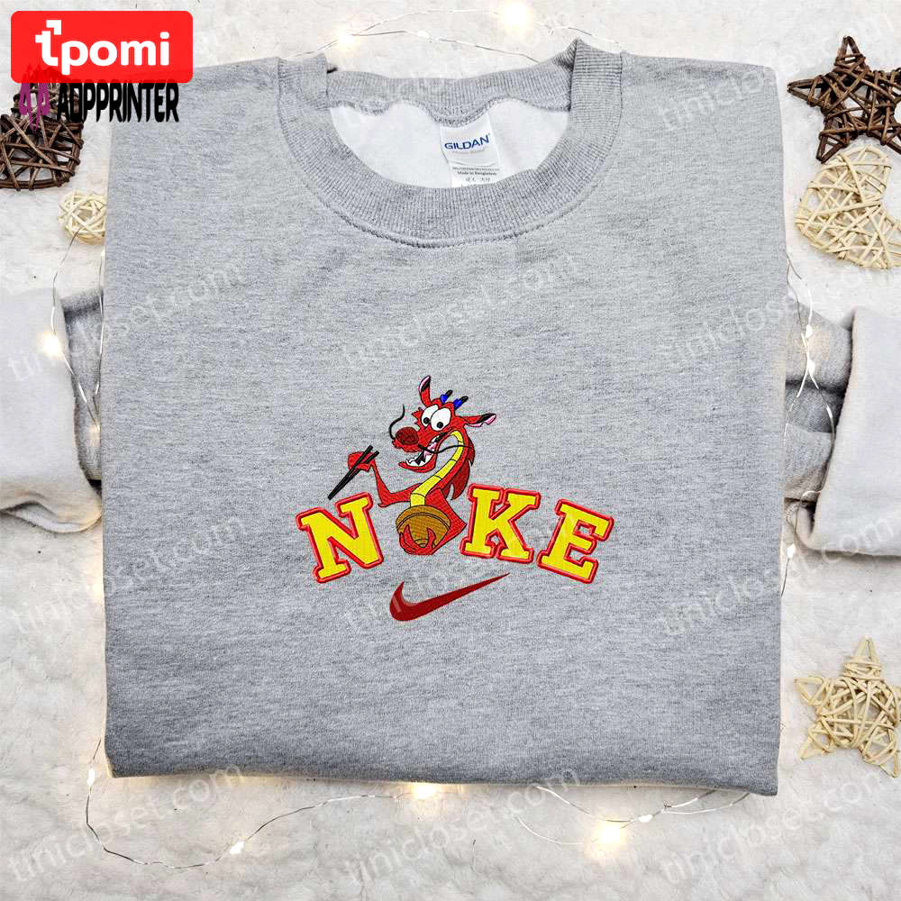 Mushu x nike cartoon embroidered sweatshirt – mulan disney & nike inspired shirt Embroidered Shirt