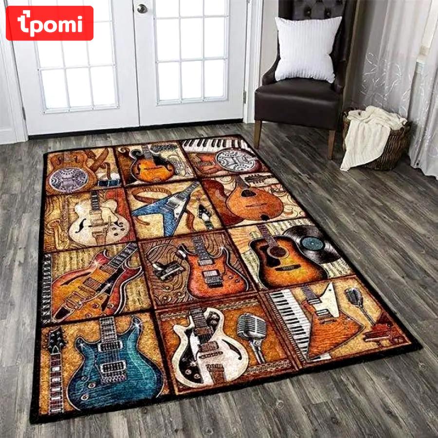Music art guitar area rug living room rug home decor music home decor Rectangle Rug