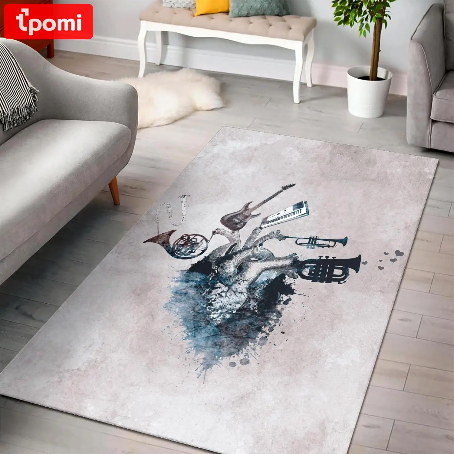 Music my love blue instrument area rug living room rug home decor bedroom christmas gift Rectangle Rug