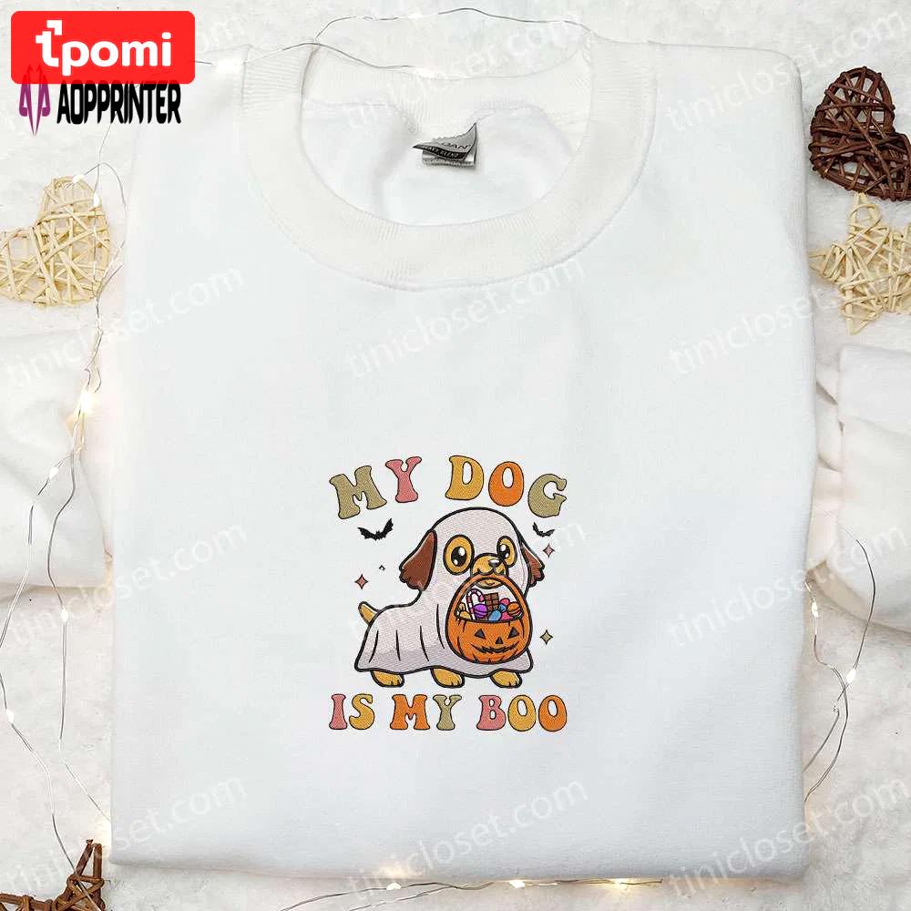 My dog is my boo kawaii ghost puppy shirt – best halloween gift for family! Embroidered Shirt