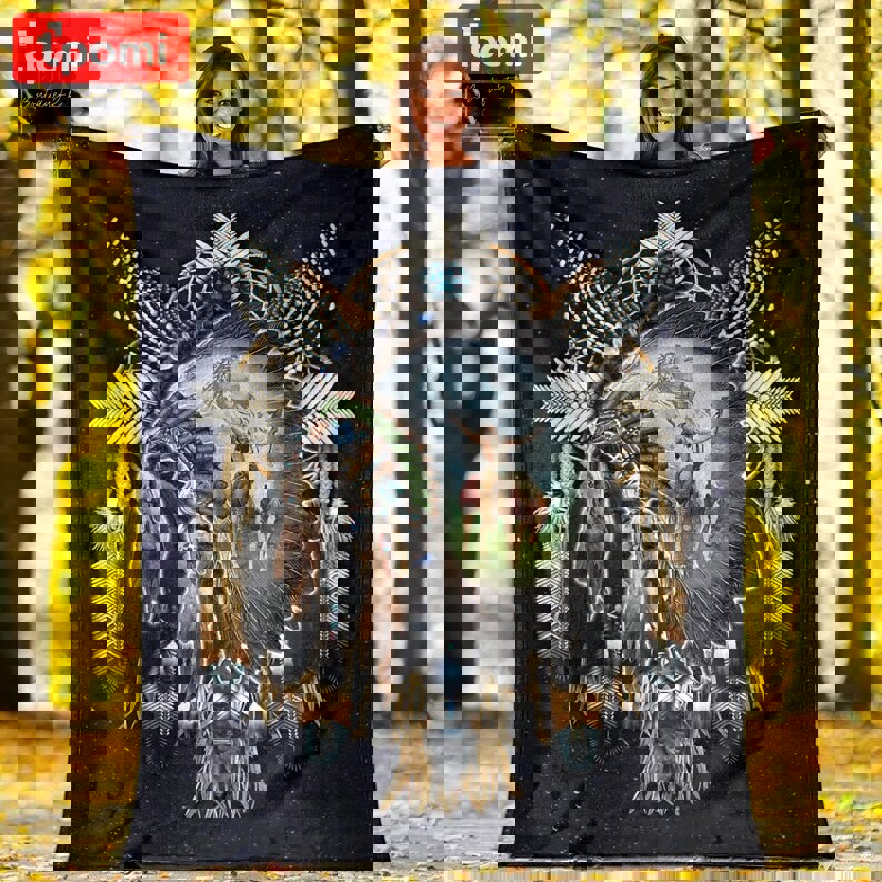 Native american indian chief proud feather headdress fleece blanket, mink sherpa blanket, native american quilt, chief blanket Quilt Blanket