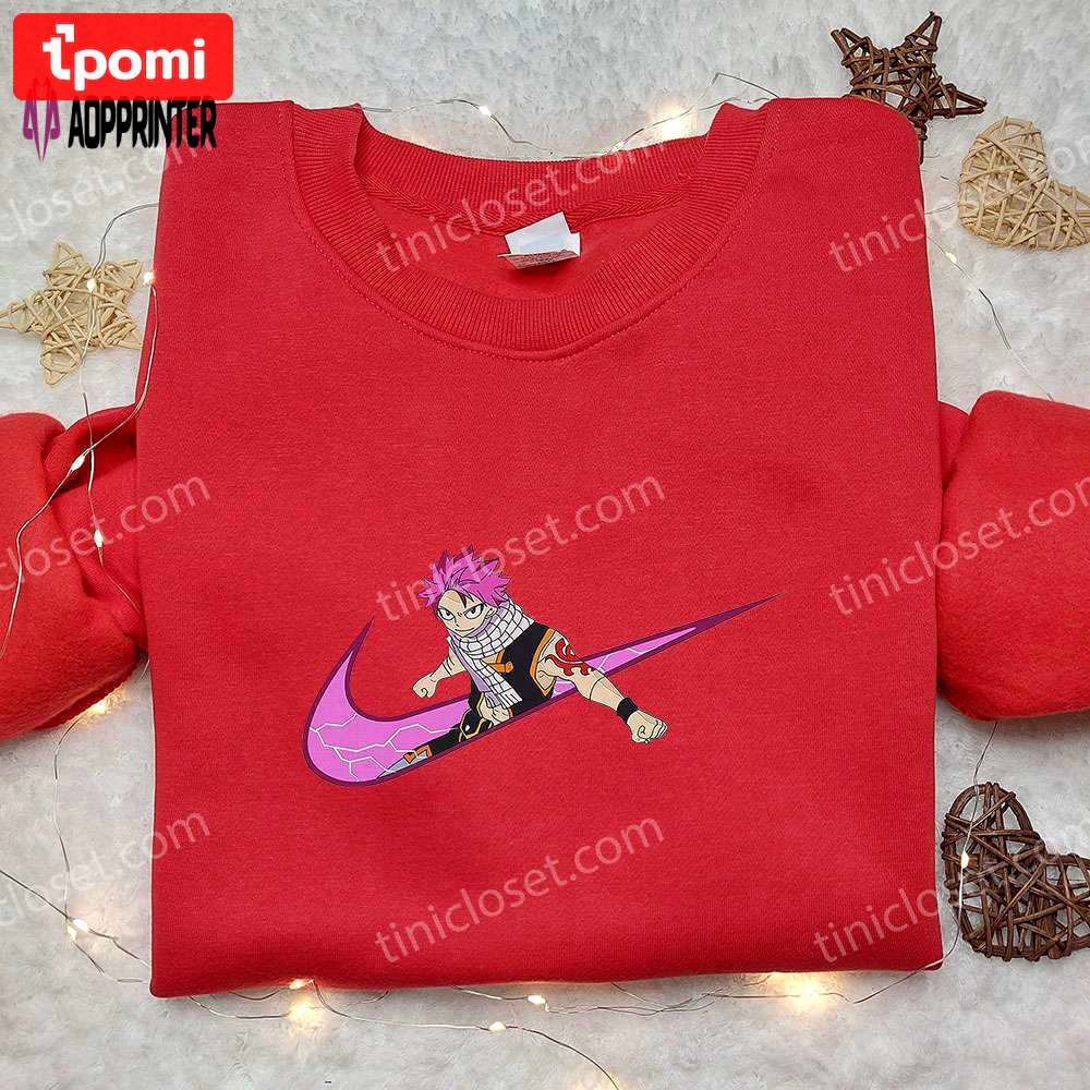 Natsu dragneel x nike hoodie & fairy tail embroidered shirt: trendy nike inspired apparel Embroidered Shirt