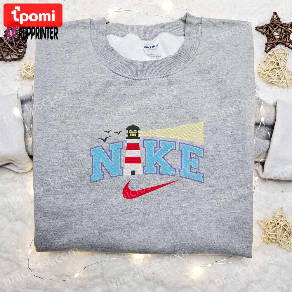 Nautical lighthouse x nike embroidered sweatshirt: best family gift – nike inspired shirt Embroidered Shirt