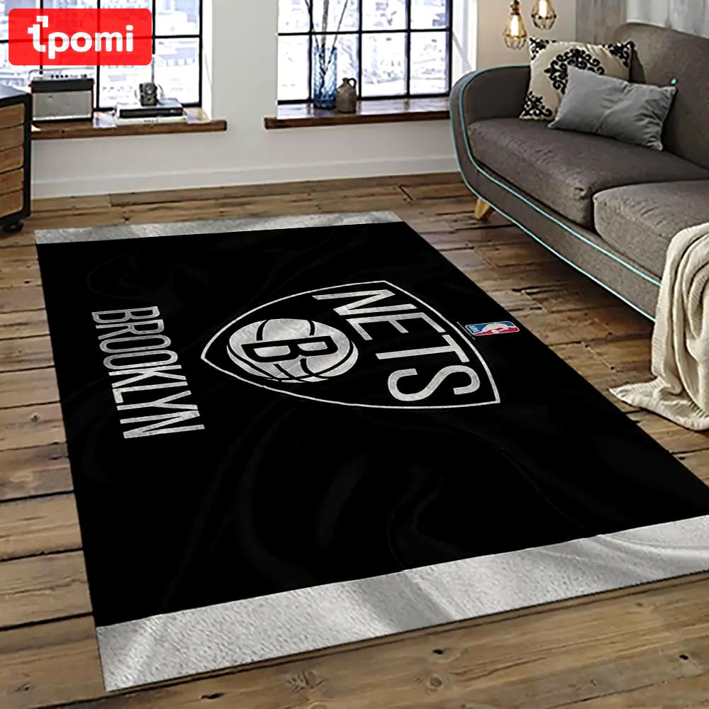Nba brooklyn nets basketball team logo sport carpet rectangle area rug for living room brn23 Rectangle Rug