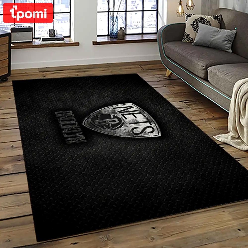 Nba brooklyn nets basketball team logo sport carpet rectangle area rug for living room brn25 Rectangle Rug