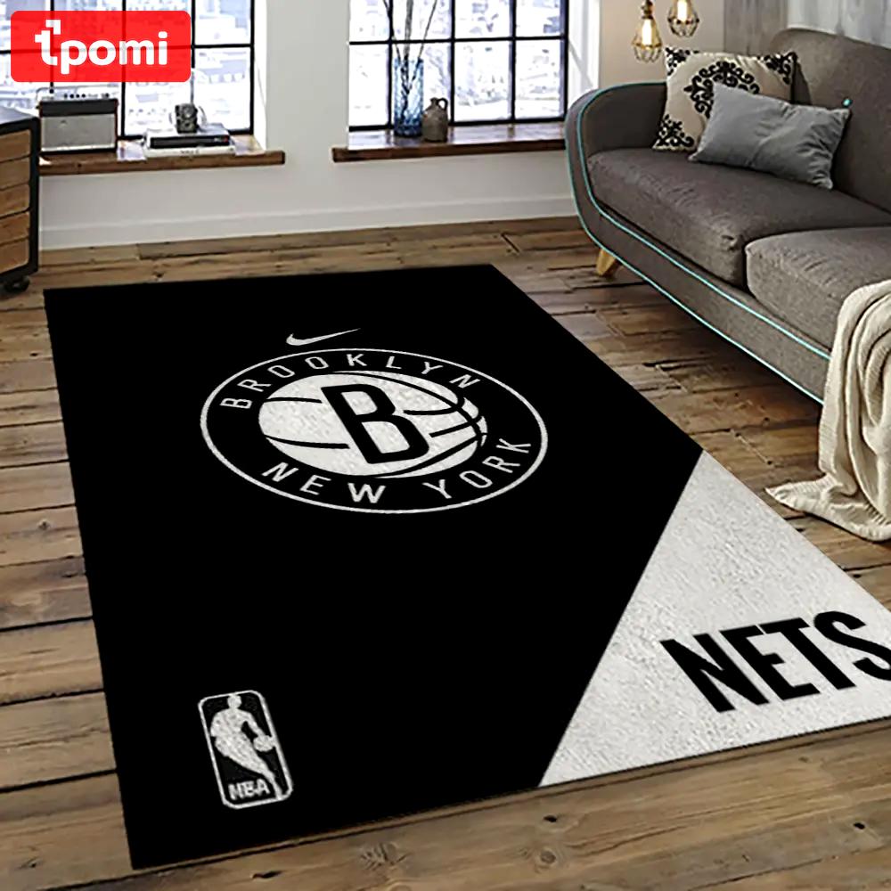 Nba brooklyn nets basketball team logo sport carpet rectangle area rug for living room brn30 Rectangle Rug