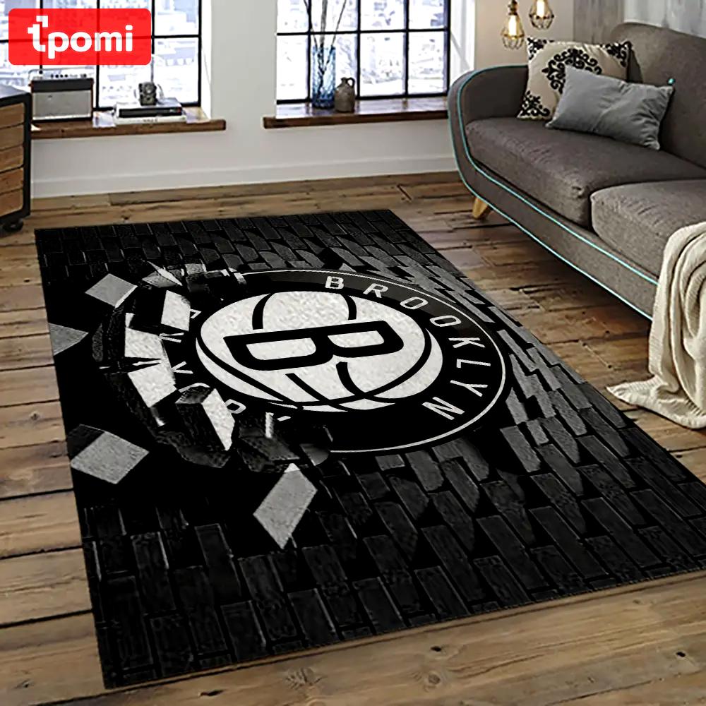 Nba brooklyn nets basketball team logo sport carpet rectangle area rug for living room brn6 Rectangle Rug