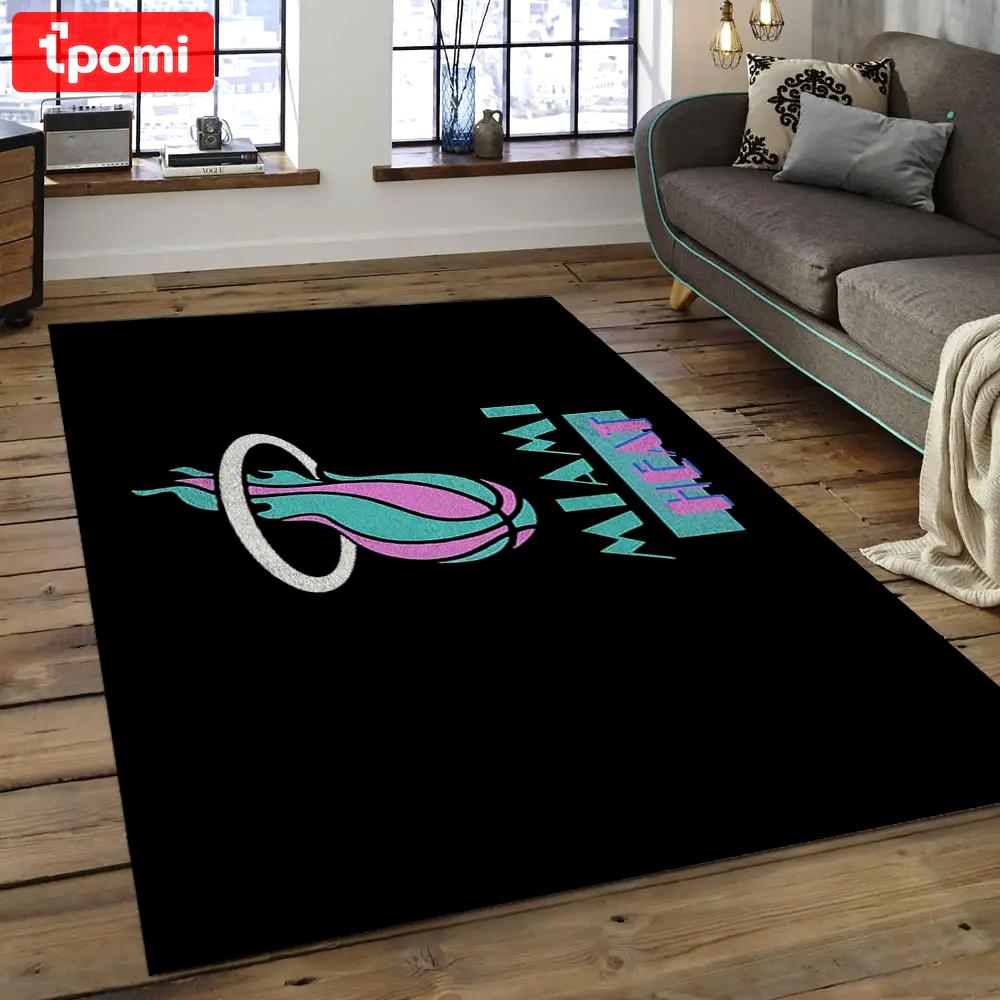 Nba miami heat basketball legend team logo rectangle area mh30 Rectangle Rug