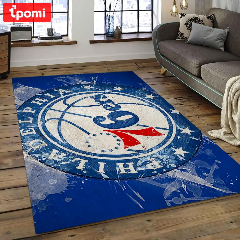 Nba philadelphia 76ers basketball legend team logo rectangle area p7614 Rectangle Rug