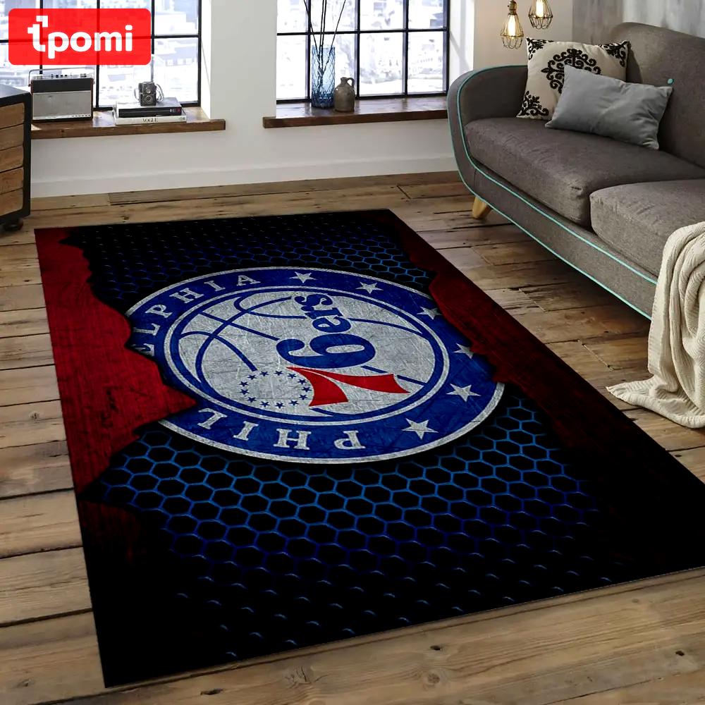 Nba philadelphia 76ers basketball legend team logo rectangle area p7625 Rectangle Rug