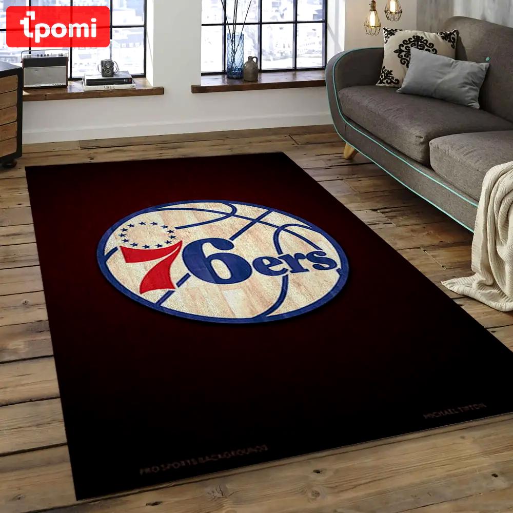 Nba philadelphia 76ers basketball legend team logo rectangle area p7636 Rectangle Rug