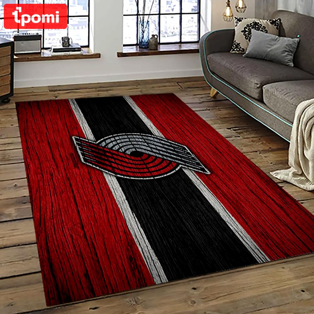 Nba portland trail blazers basketball team logo sport carpet rectangle area rug for living room ptb37 Rectangle Rug