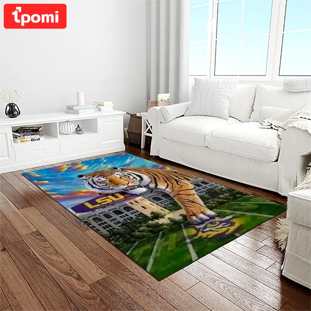 Ncaa louisiana state university college sport basketball and foolball team logo rectangle area rug lsu42 Rectangle Rug
