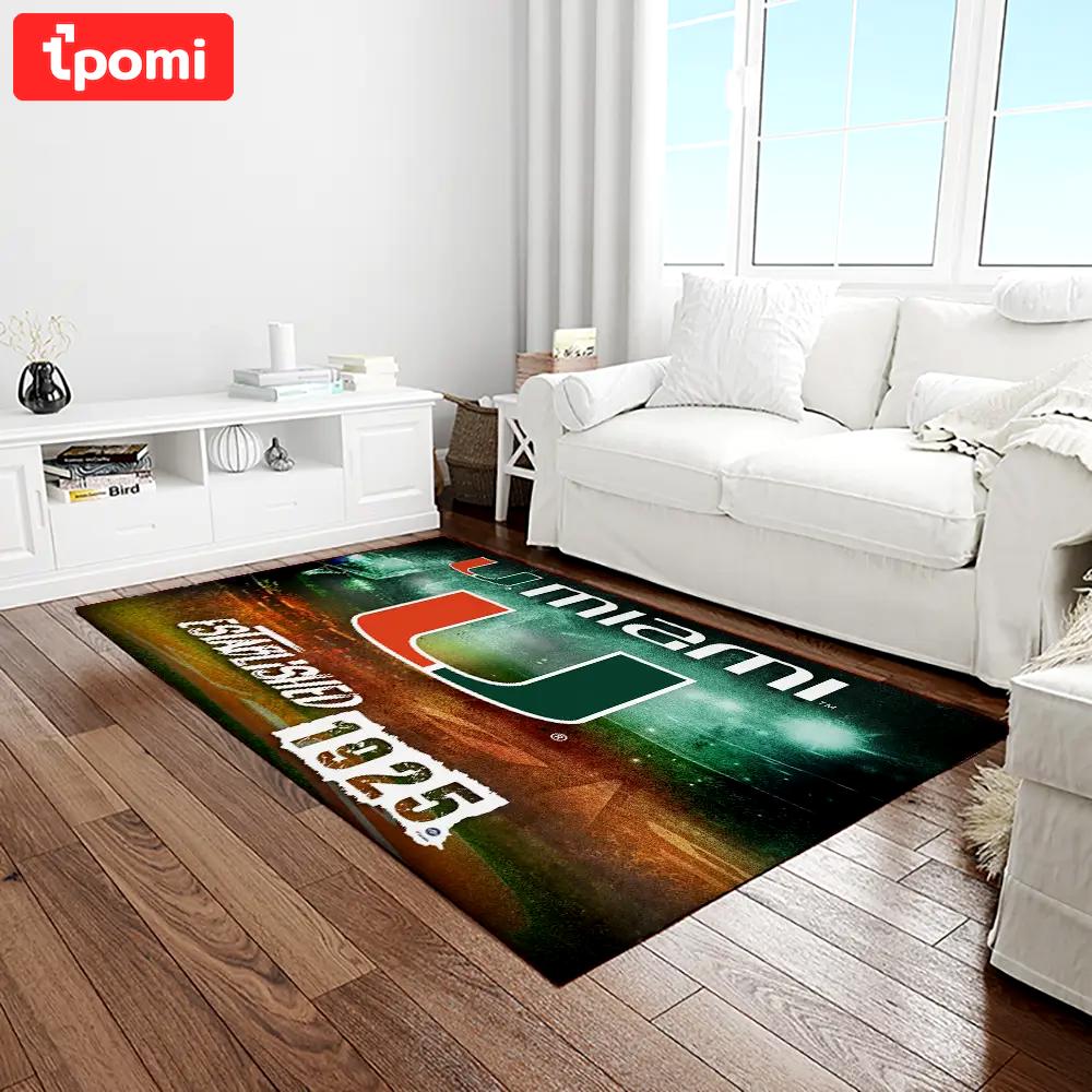 Ncaa miami hurricanes sport basketball and foolball team logo rectangle area rug mh32 Rectangle Rug