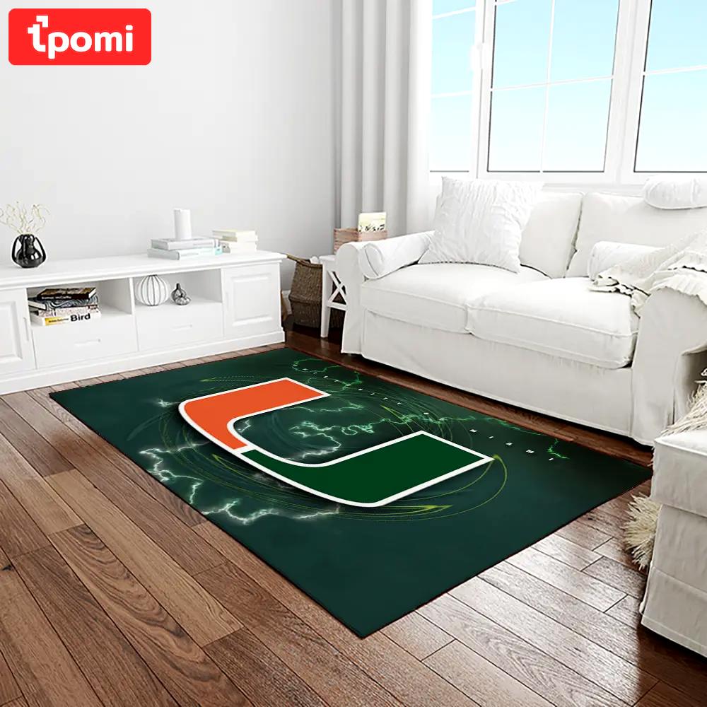 Ncaa miami hurricanes sport basketball and foolball team logo rectangle area rug mh47 Rectangle Rug