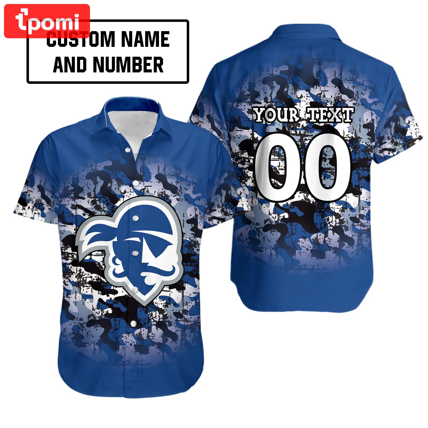 Ncaa seton hall pirates custom text number camouflage vintage hawaiian shirt Hawaii Shirt Shorts & Flip Flops