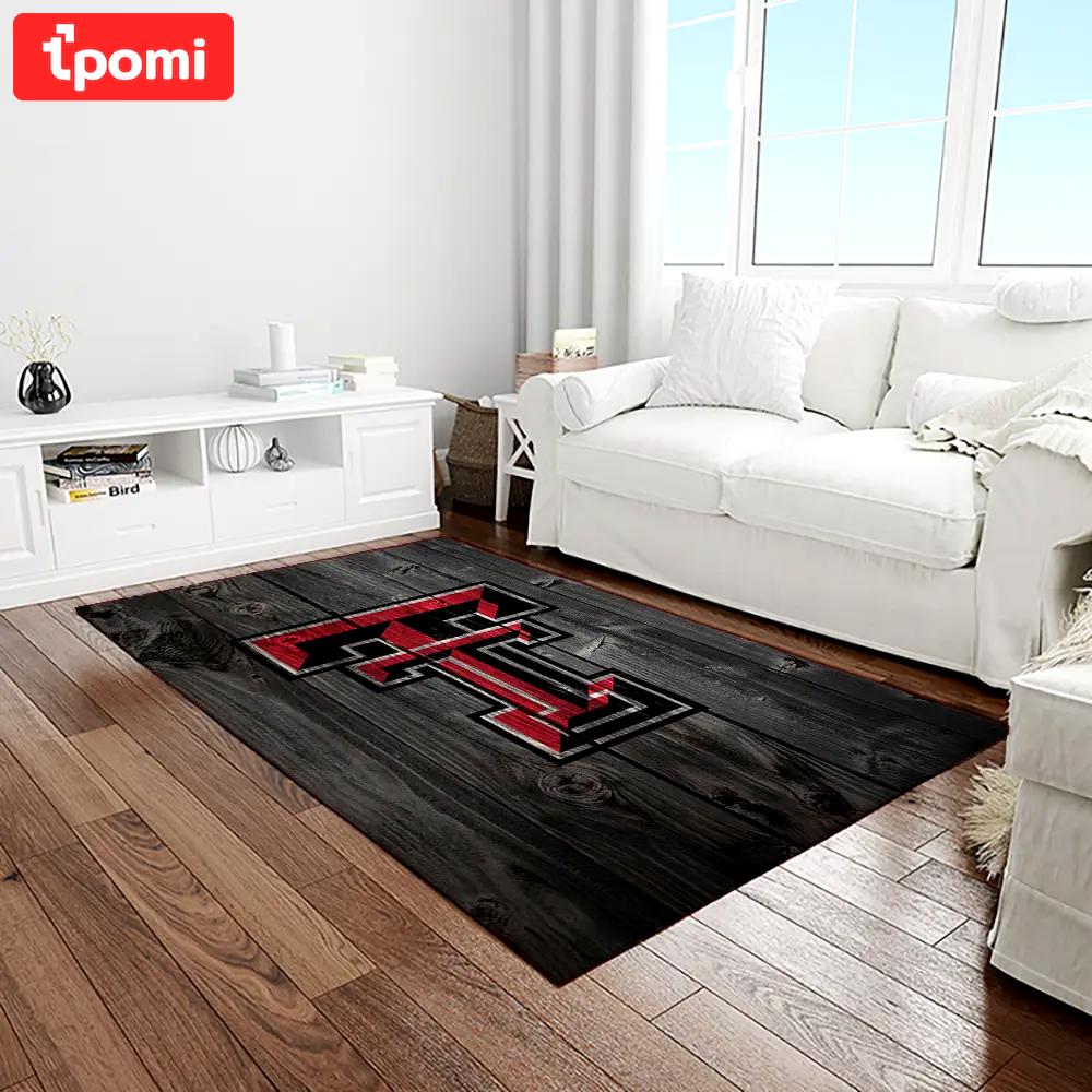 Ncaa texas tech red raiders sport basketball and foolball team logo rectangle area rug ttrr17 Rectangle Rug