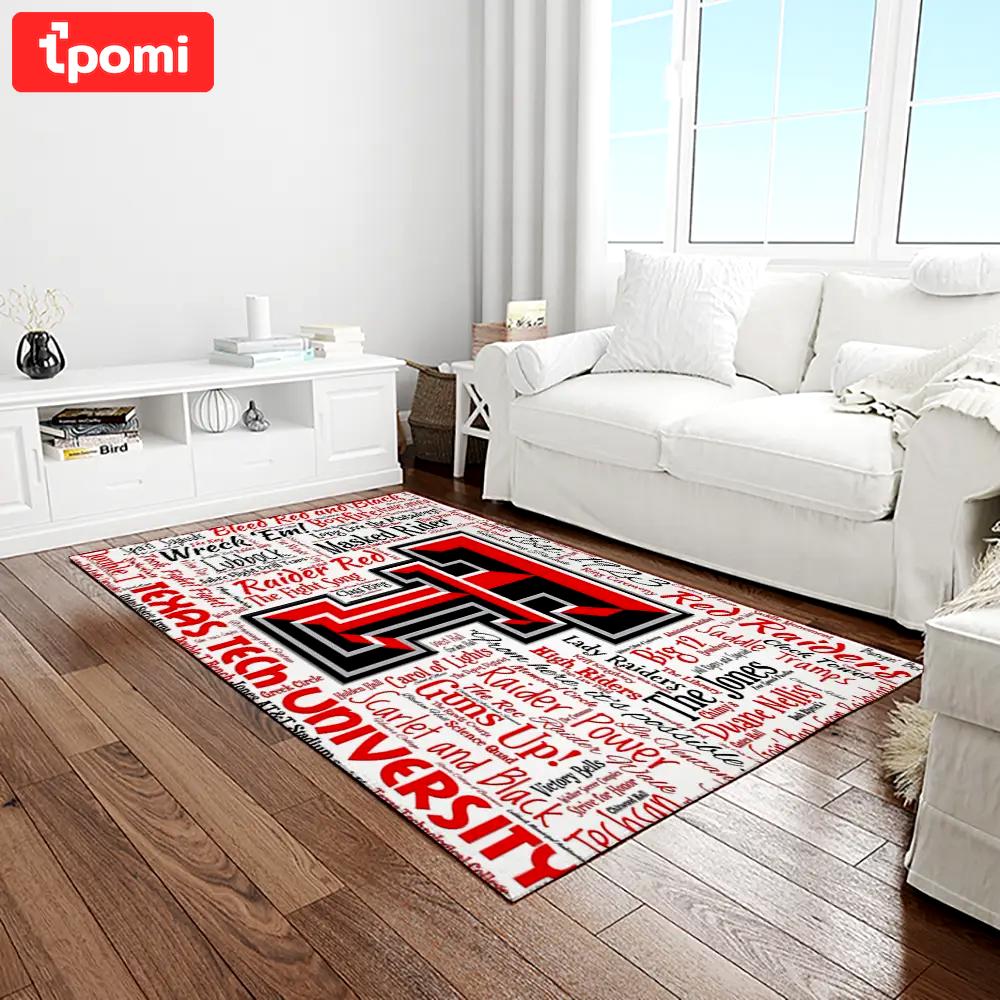 Ncaa texas tech red raiders sport basketball and foolball team logo rectangle area rug ttrr48 Rectangle Rug