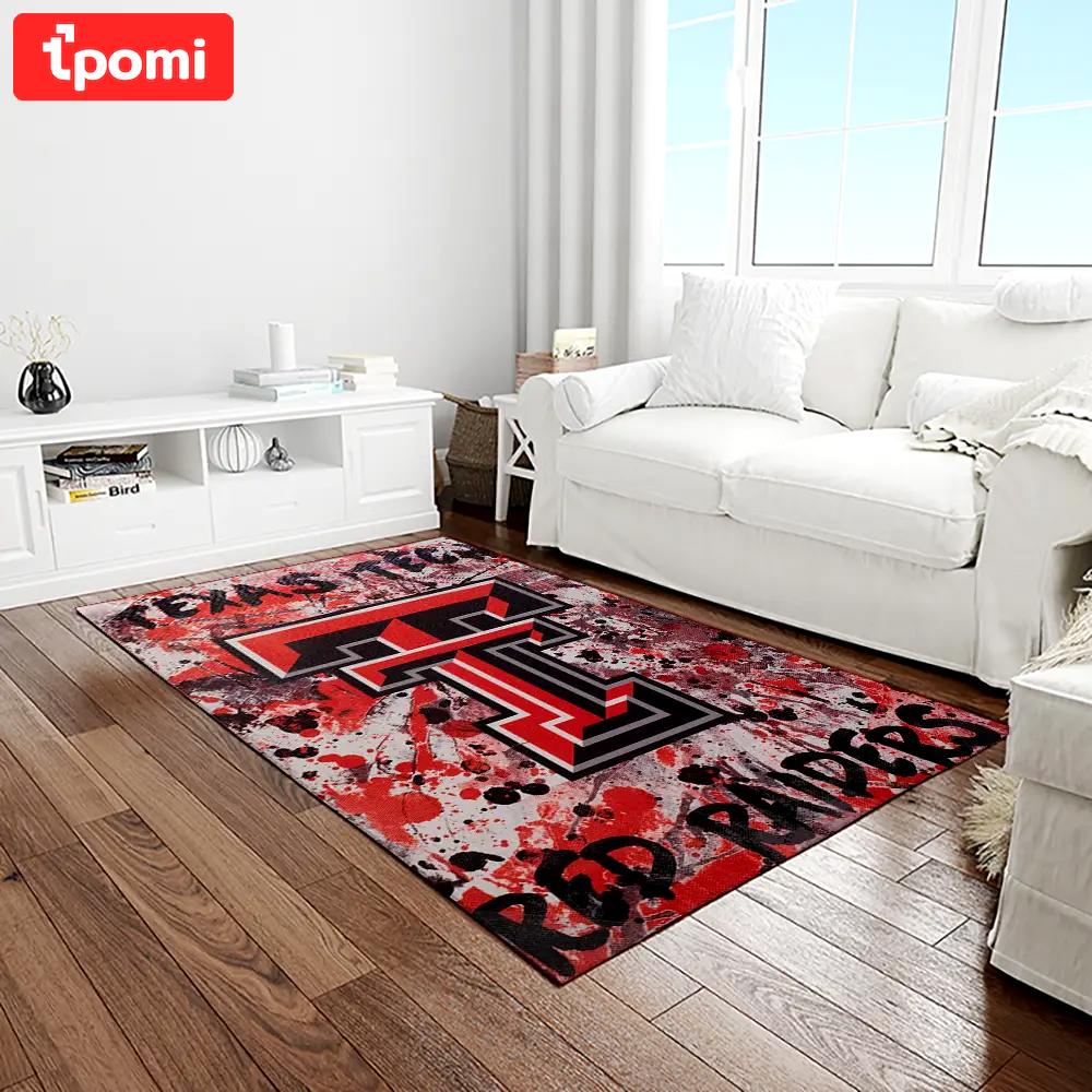 Ncaa texas tech red raiders sport basketball and foolball team logo rectangle area rug ttrr65 Rectangle Rug