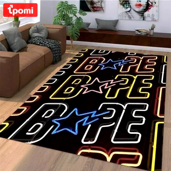 Neon light bape area rug hypebeast fashion brand living room carpet rug regtangle carpet floor decor home decor Rectangle Rug