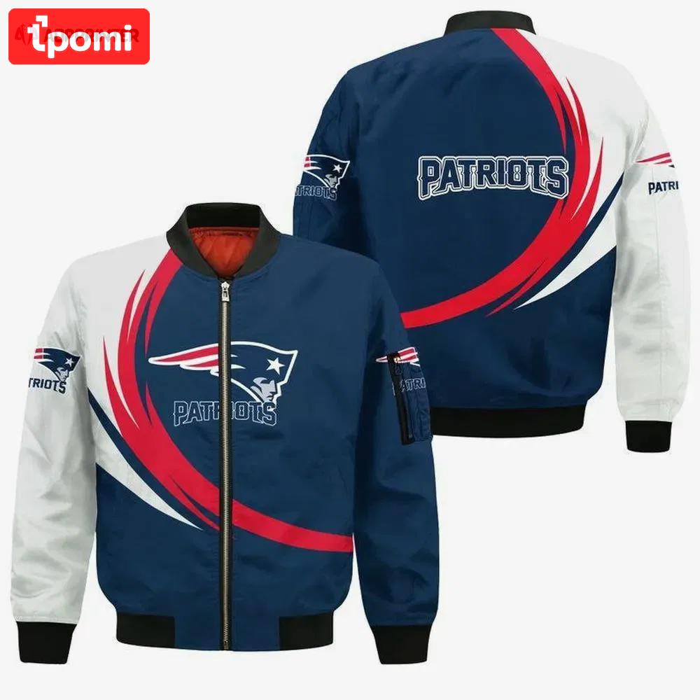 New england patriots curve pattern bomber jacket – blue white Bomber Jacket