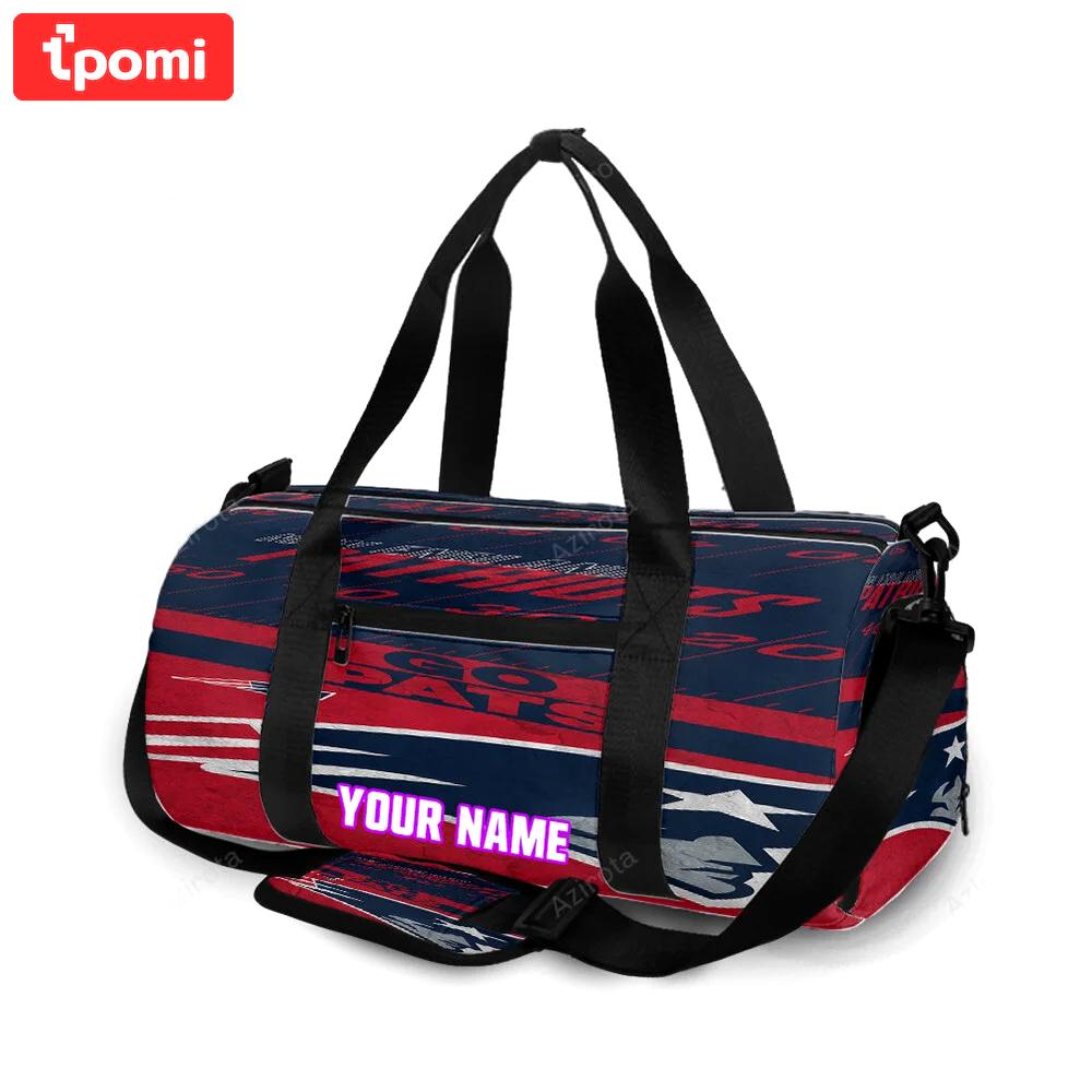 New england patriots go pat blue red personalized name travel bag gym bag 2053 Travel Bag