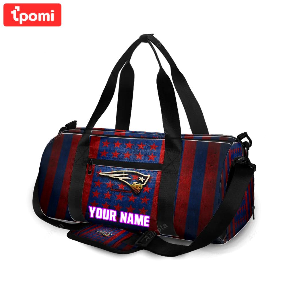 New england patriots golden pat red blue personalized name travel bag gym bag 1635 Travel Bag