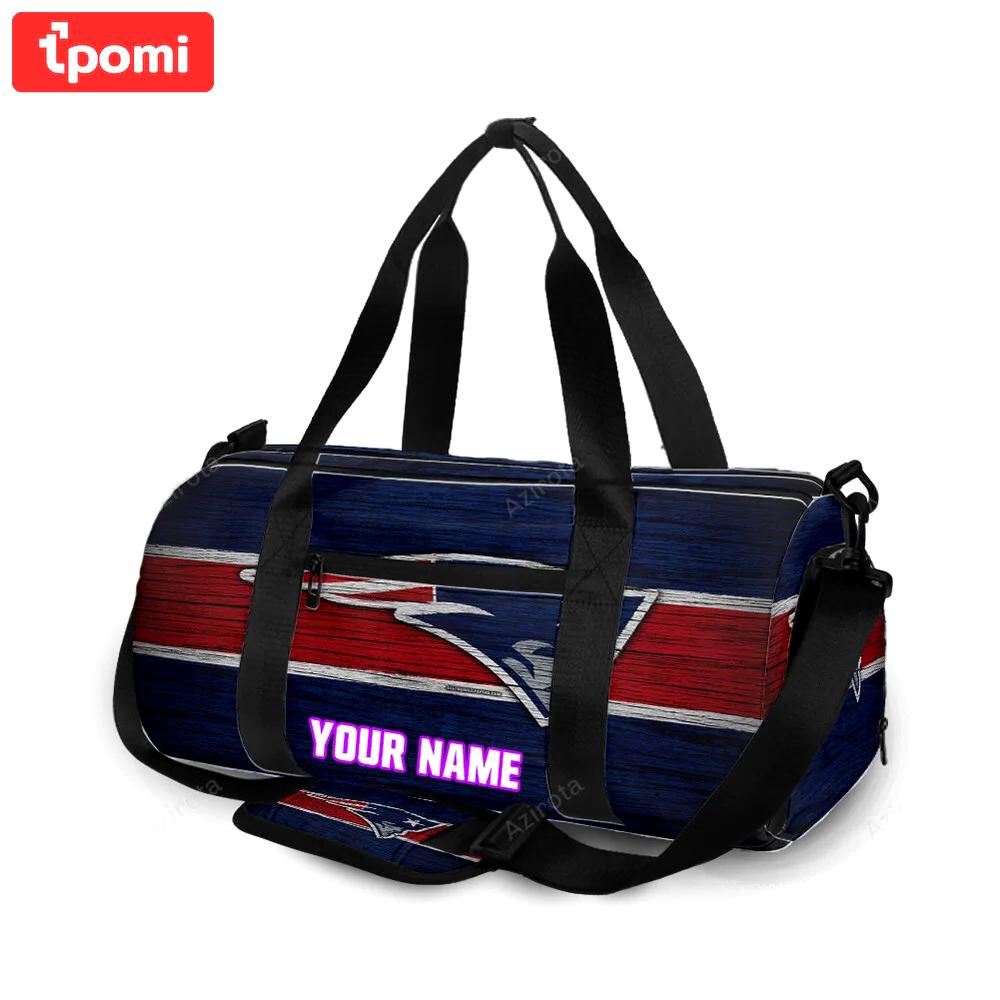 New england patriots red blue wood personalized name travel bag gym bag 365 Travel Bag