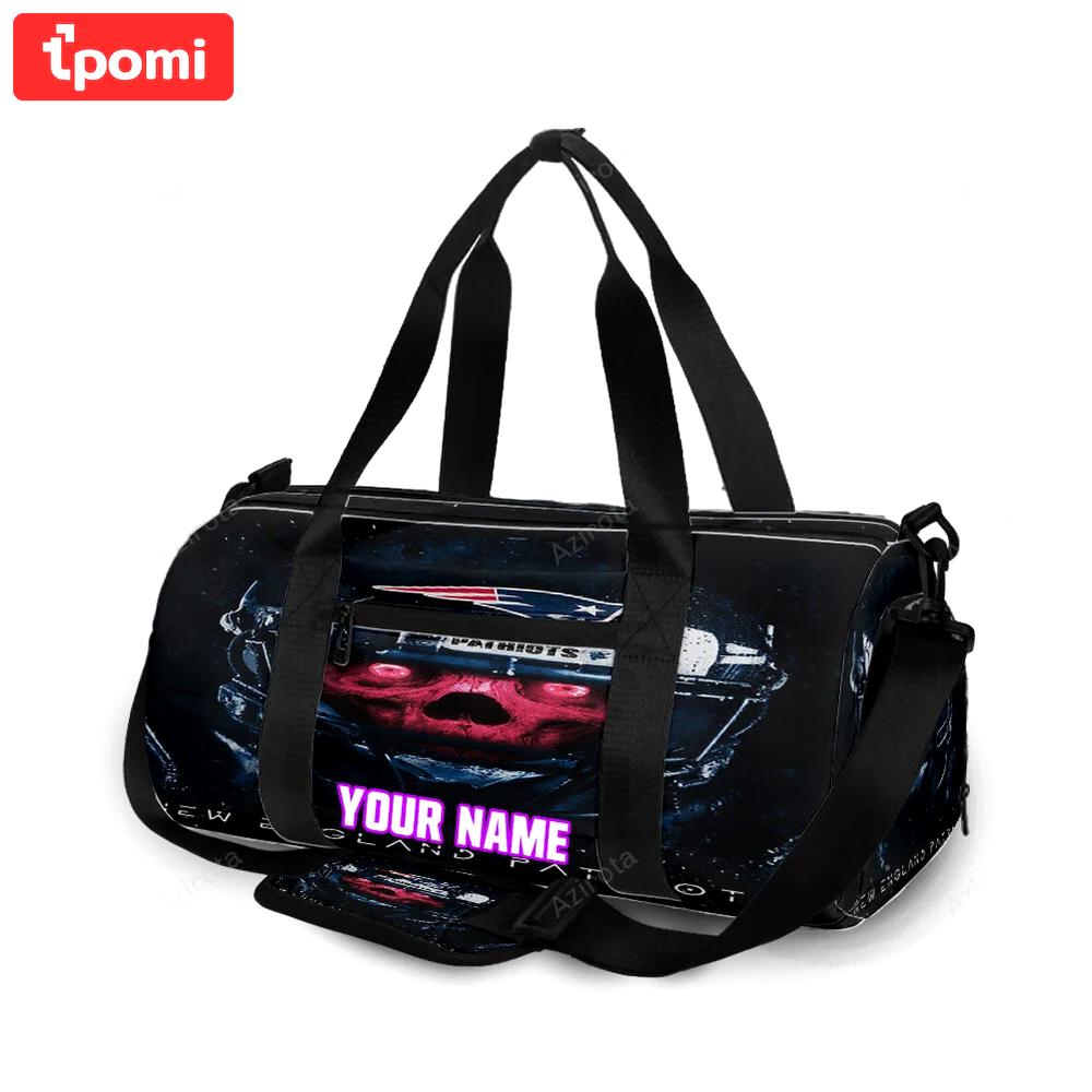 New england patriots skull wearing helmet personalized name travel bag gym bag 2149 Travel Bag