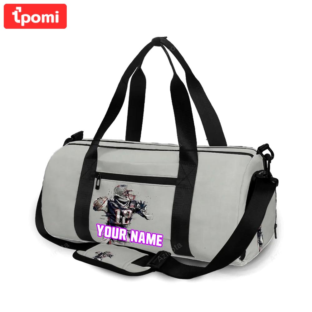 New england patriots tom brady gray personalized name travel bag gym bag 955 Travel Bag