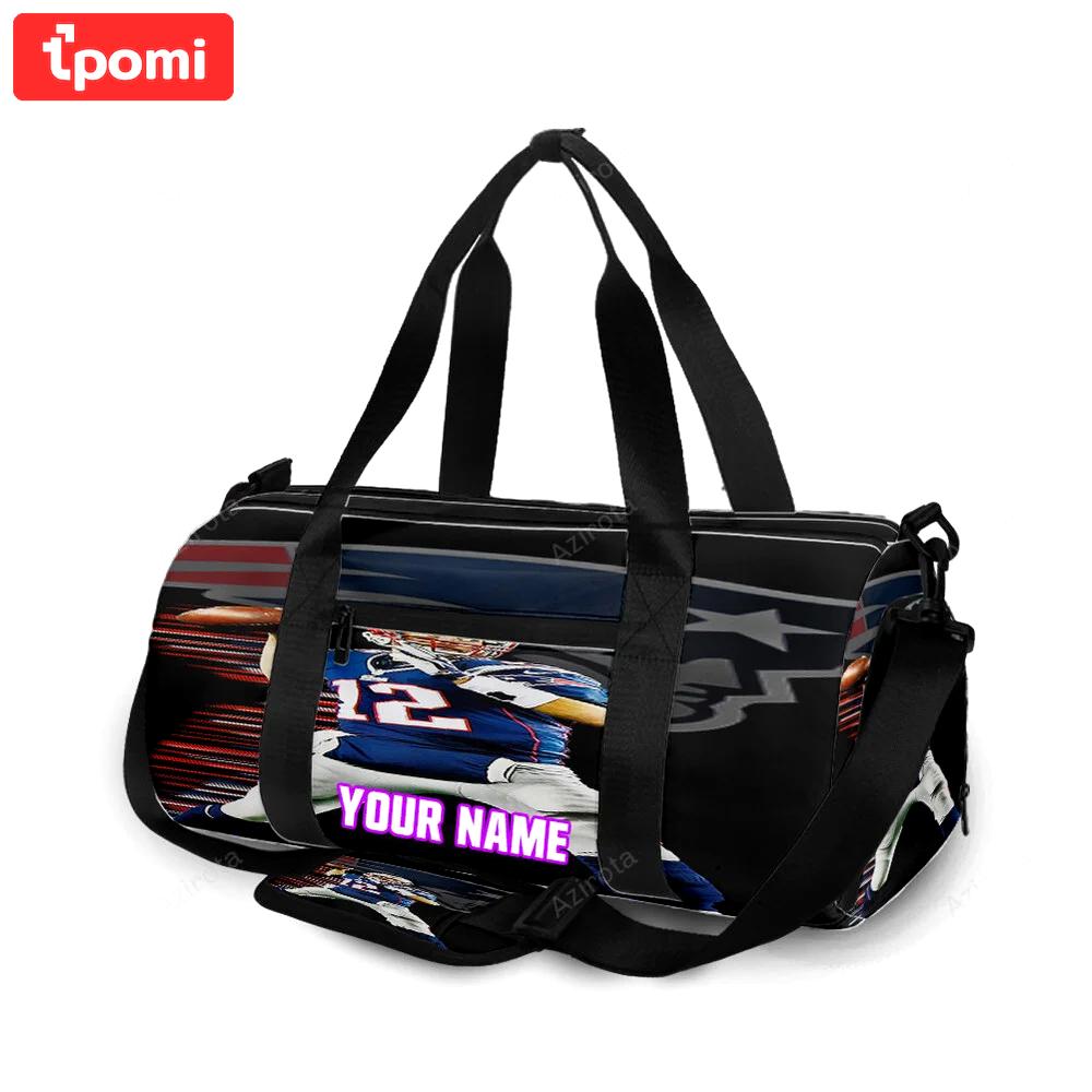 New england patriots tom new england patriots throwing ball personalized name travel bag gym bag 519 Travel Bag