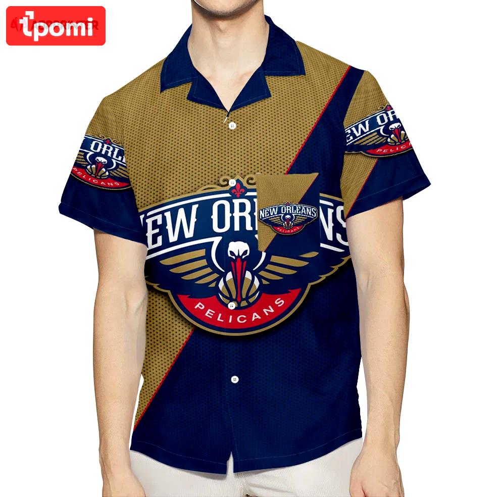 New orleans pelicans emblem v1 3d all over print summer beach hawaiian shirt gift men women gift men women with pocket Hawaii Shirt