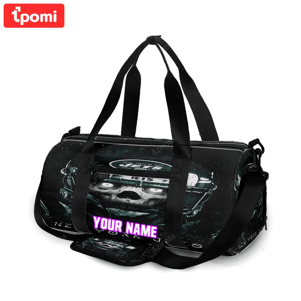 New york jets skull v26 personalized name travel bag gym bag 1305 Travel Bag