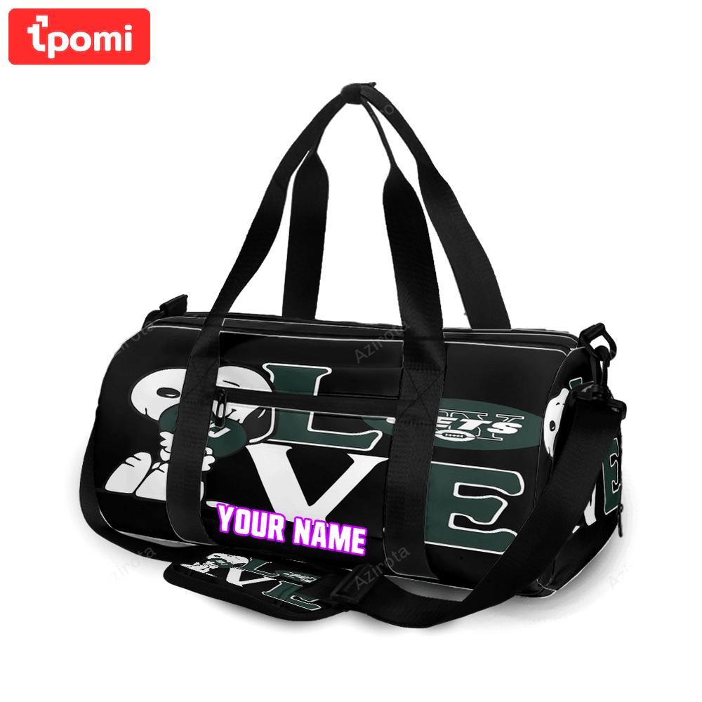 New york jets snoopy v44 personalized name travel bag gym bag 1571 Travel Bag