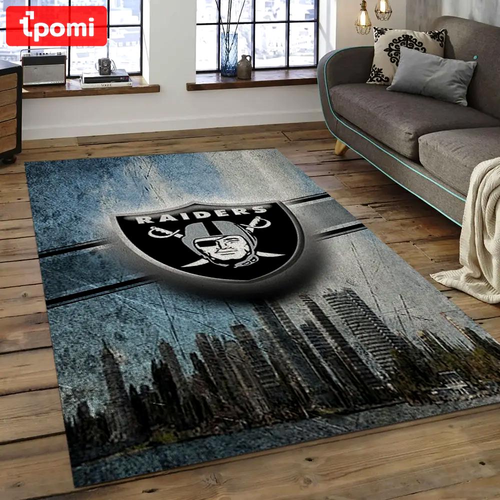 Nfl las vegas raiders football team logo rectangle area rug lvr44 Rectangle Rug