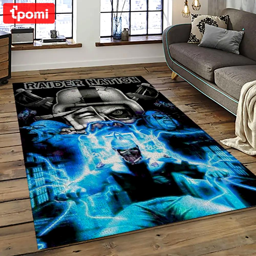 Nfl las vegas raiders football team logo sport carpet rectangle area rug for living room lvrd04 Rectangle Rug
