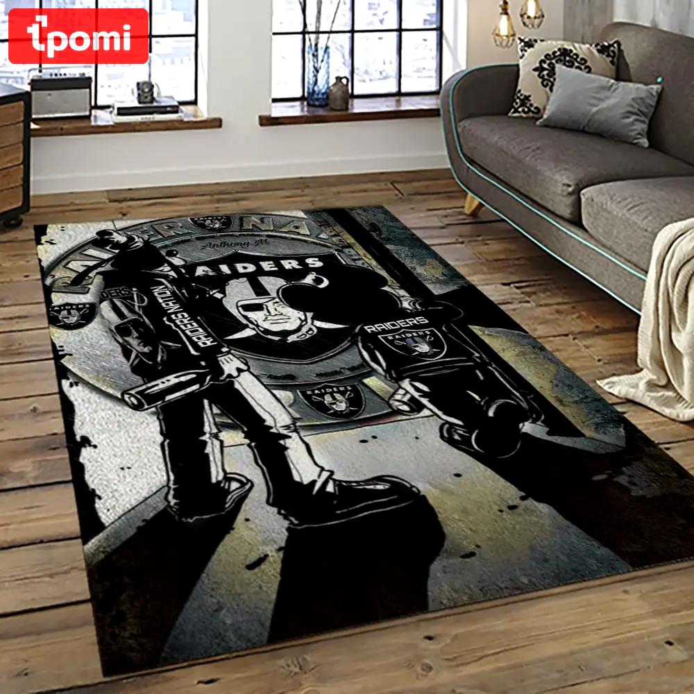 Nfl las vegas raiders football team logo sport carpet rectangle area rug for living room lvrd14 Rectangle Rug
