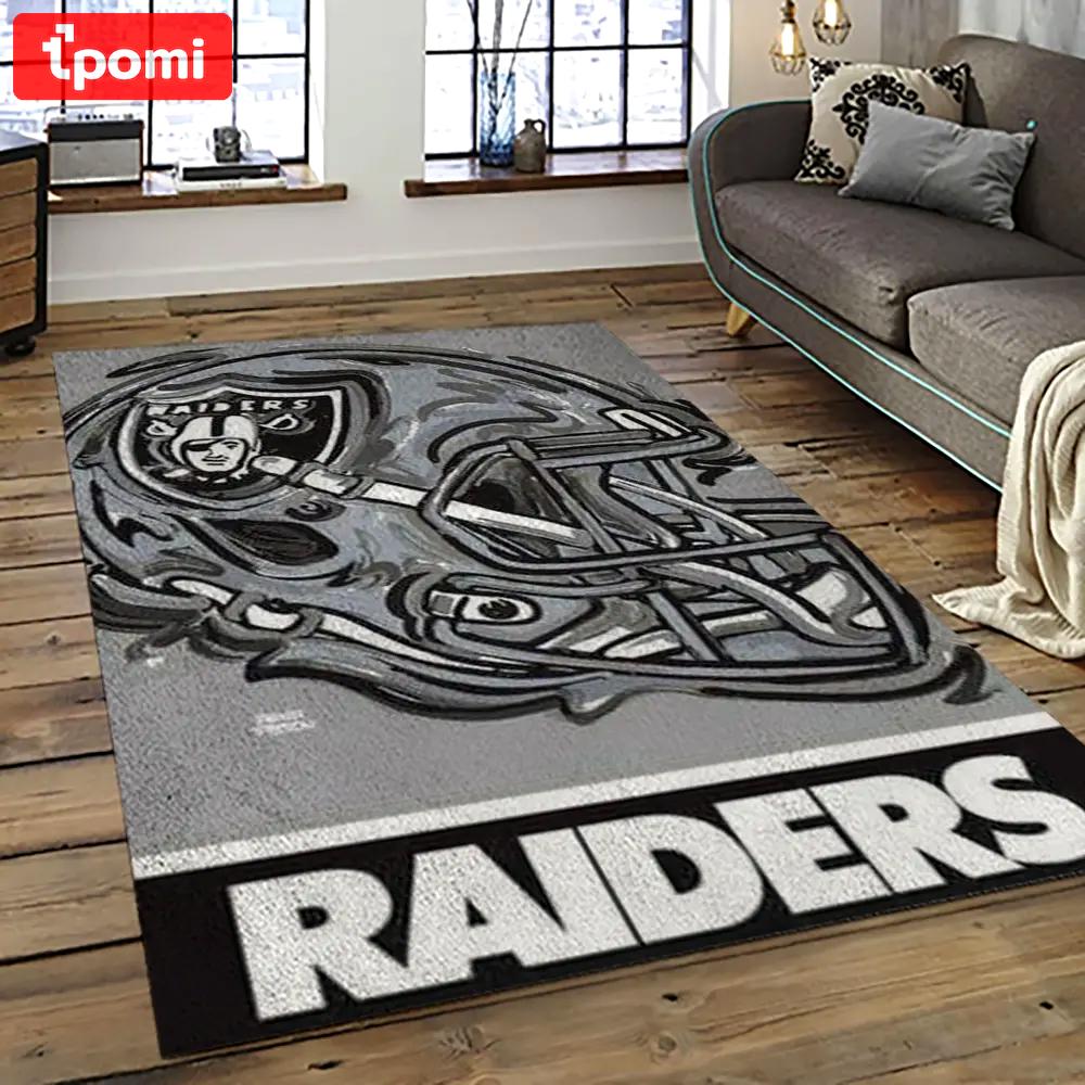 Nfl las vegas raiders football team logo sport carpet rectangle area rug for living room lvrd20 Rectangle Rug