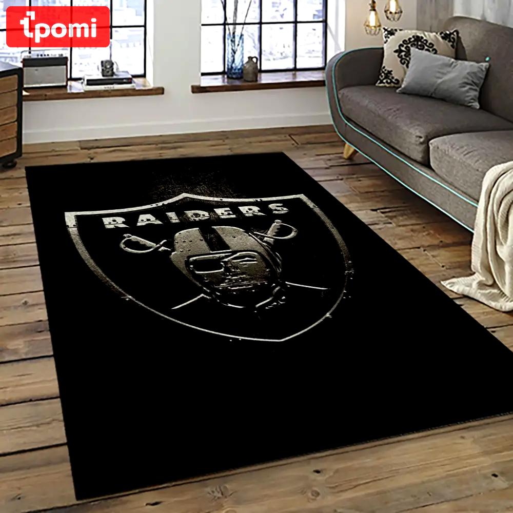 Nfl las vegas raiders football team logo sport carpet rectangle area rug for living room lvrd37 Rectangle Rug