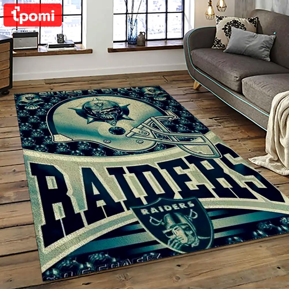 Nfl las vegas raiders football team logo sport carpet rectangle area rug for living room lvrd45 Rectangle Rug