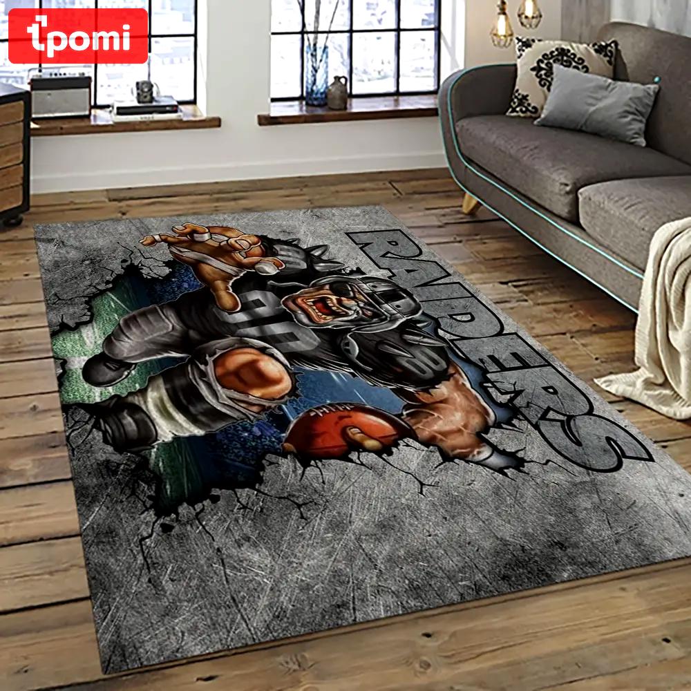 Nfl las vegas raiders football team logo sport carpet rectangle area rug for living room lvrd56 Rectangle Rug
