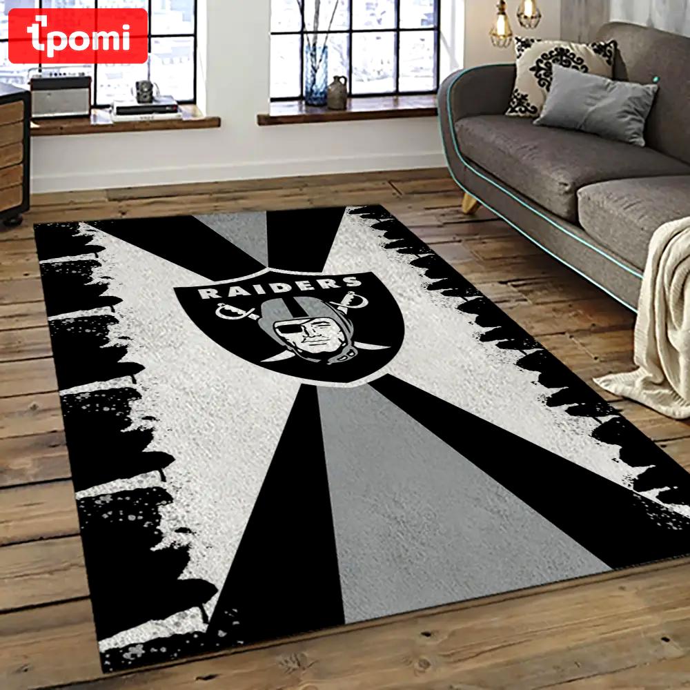 Nfl las vegas raiders football team logo sport carpet rectangle area rug for living room lvrd69 Rectangle Rug