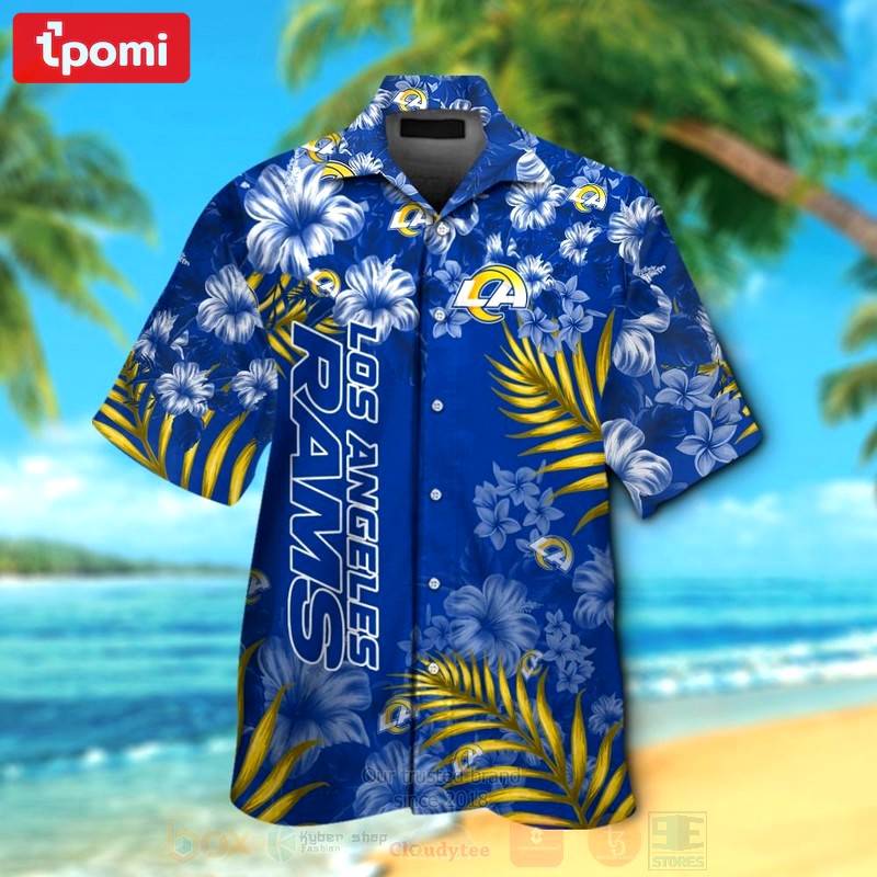 Nfl los angeles rams full blue-white hibiscus hawaiian shirt Hawaii Shirt Shorts & Flip Flops