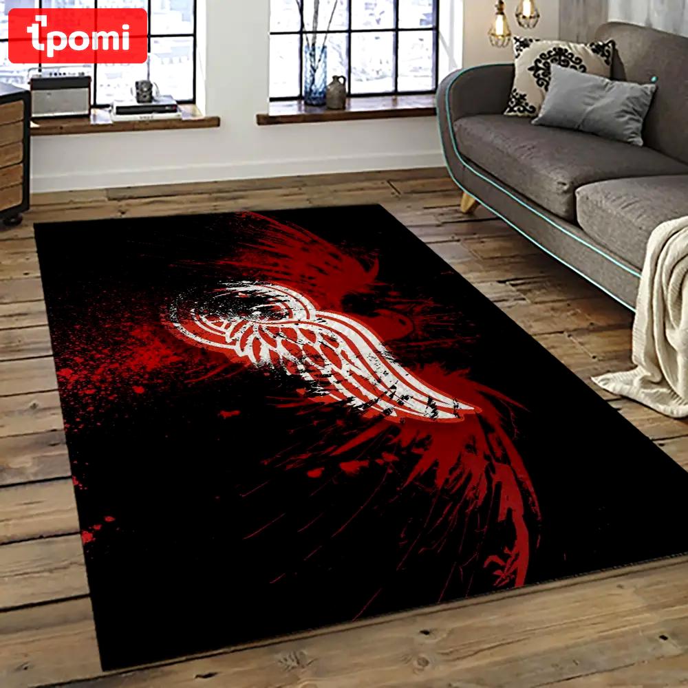 Nhl detroit red wings hockey team logo sport carpet rectangle area rug for living room drw41 Rectangle Rug