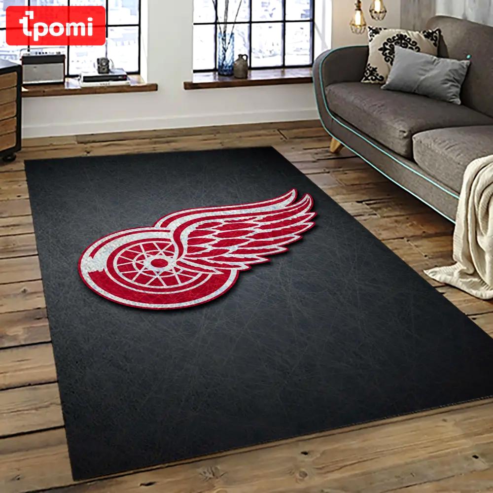 Nhl detroit red wings hockey team logo sport carpet rectangle area rug for living room drw42 Rectangle Rug