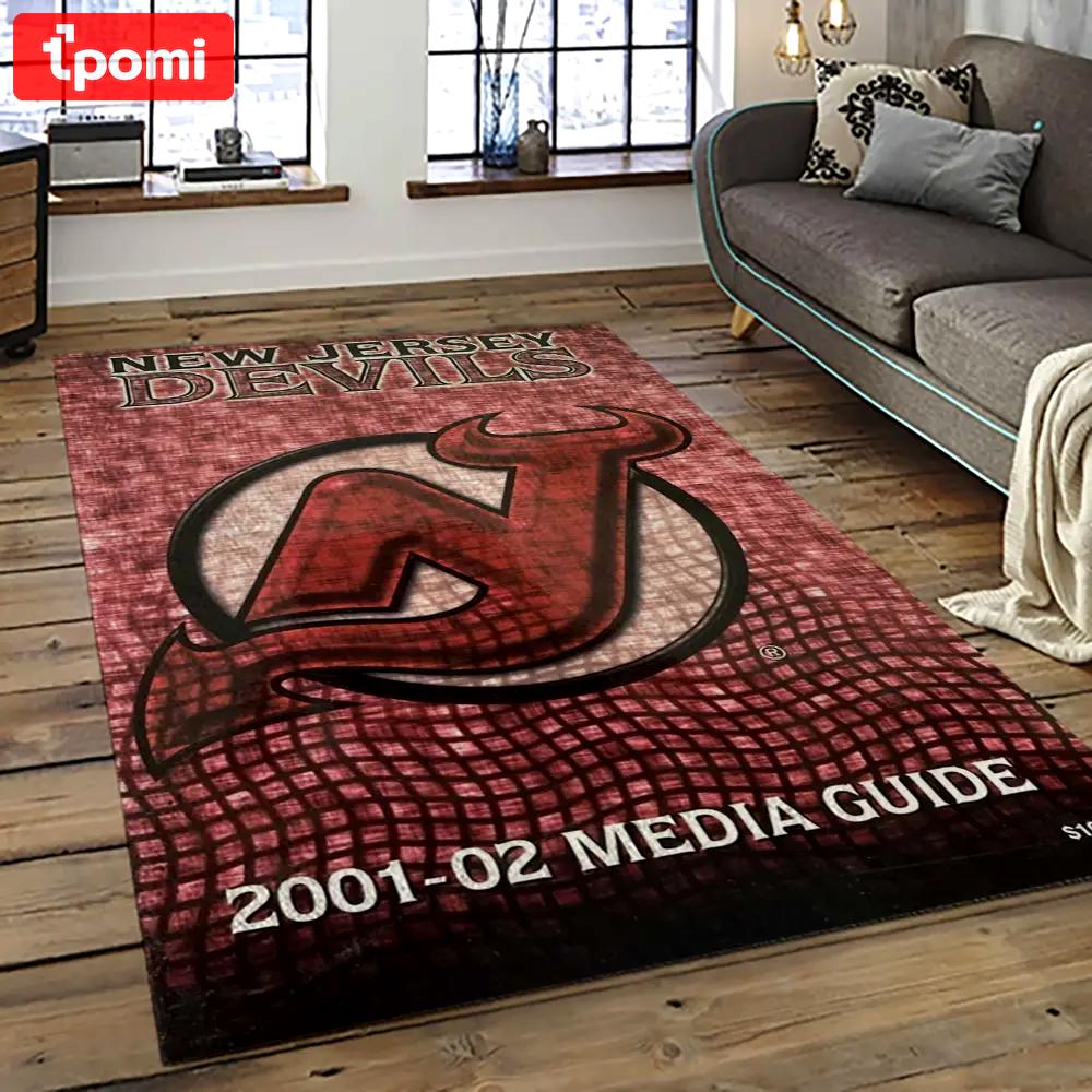 Nhl new jersey devils hockey team logo sport carpet rectangle area rug for living room njd01 Rectangle Rug