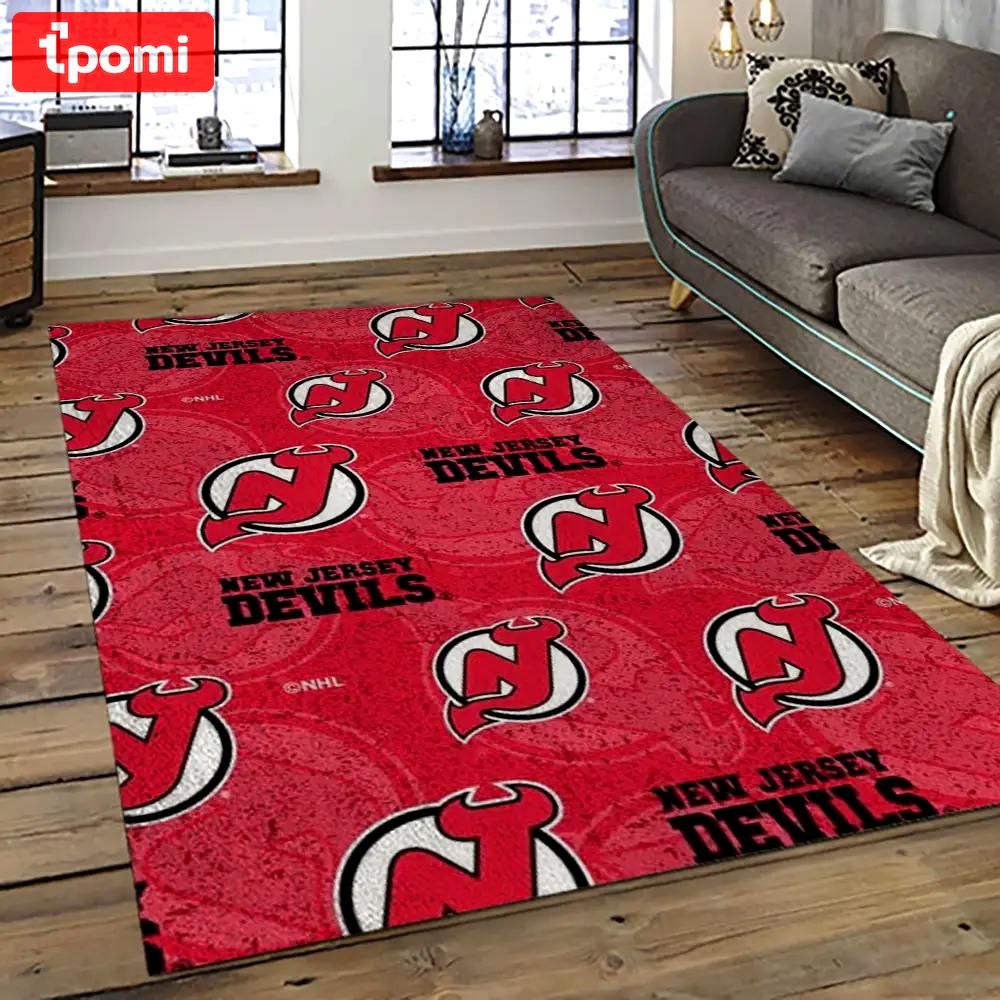 Nhl new jersey devils hockey team logo sport carpet rectangle area rug for living room njd02 Rectangle Rug