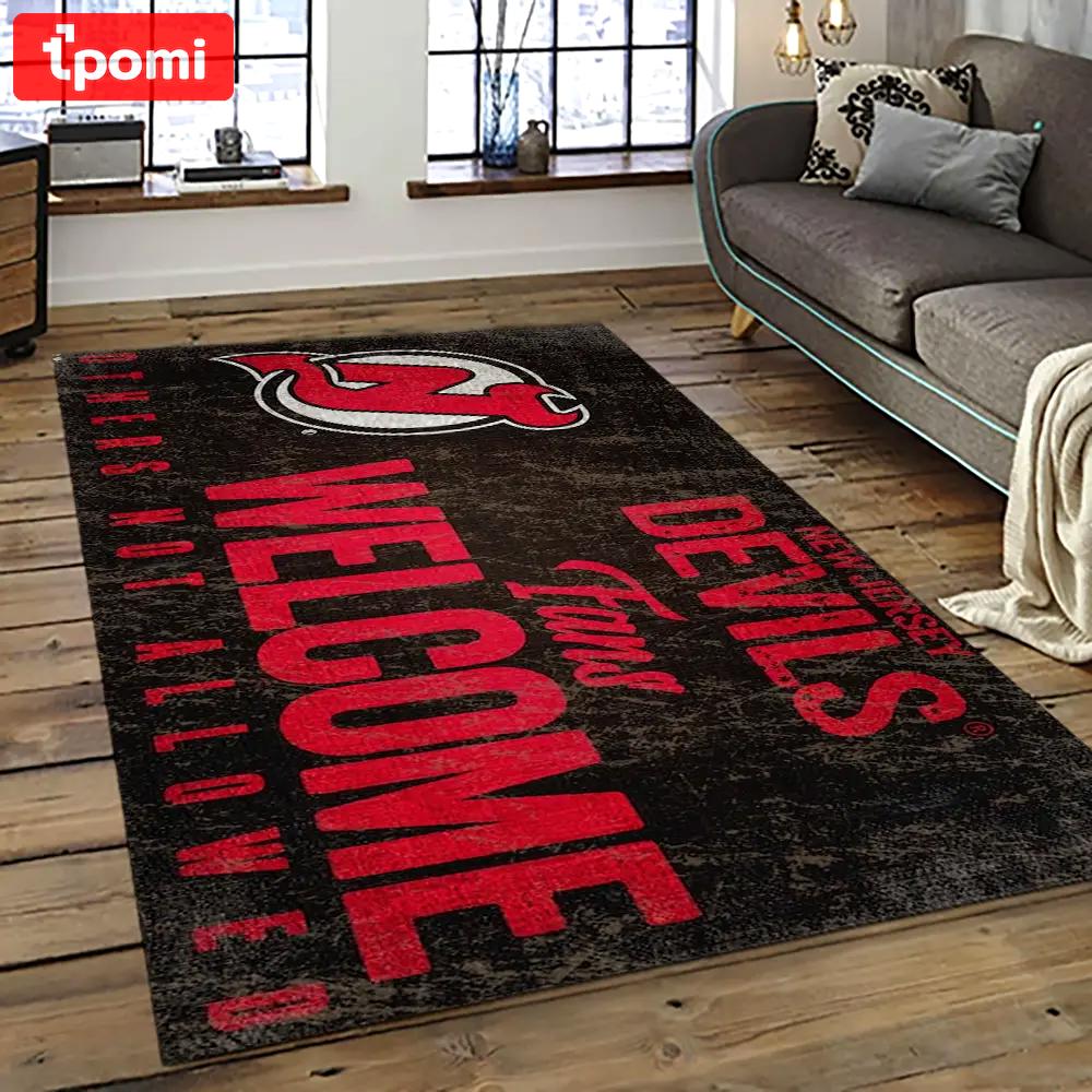 Nhl new jersey devils hockey team logo sport carpet rectangle area rug for living room njd12 Rectangle Rug